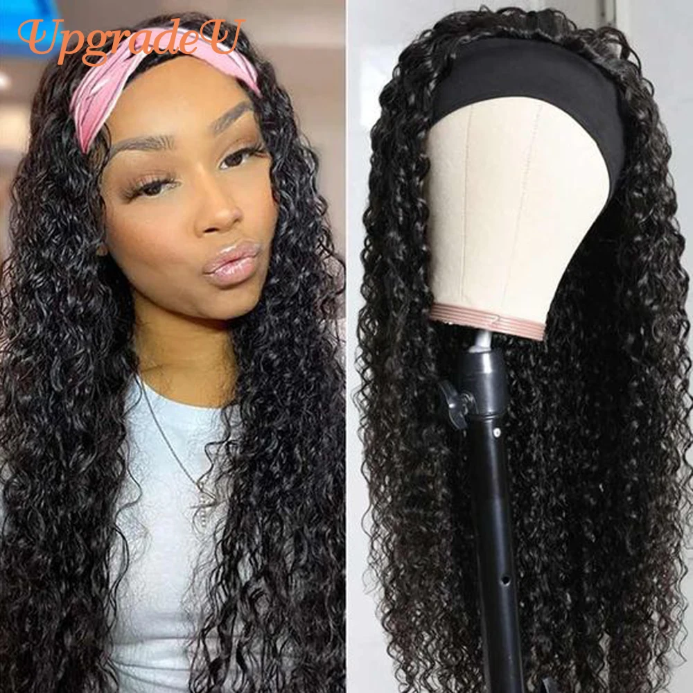 UpgradeU Water Wave Human Hair Wigs Headband Wig Malaysian Scarf Wig No
