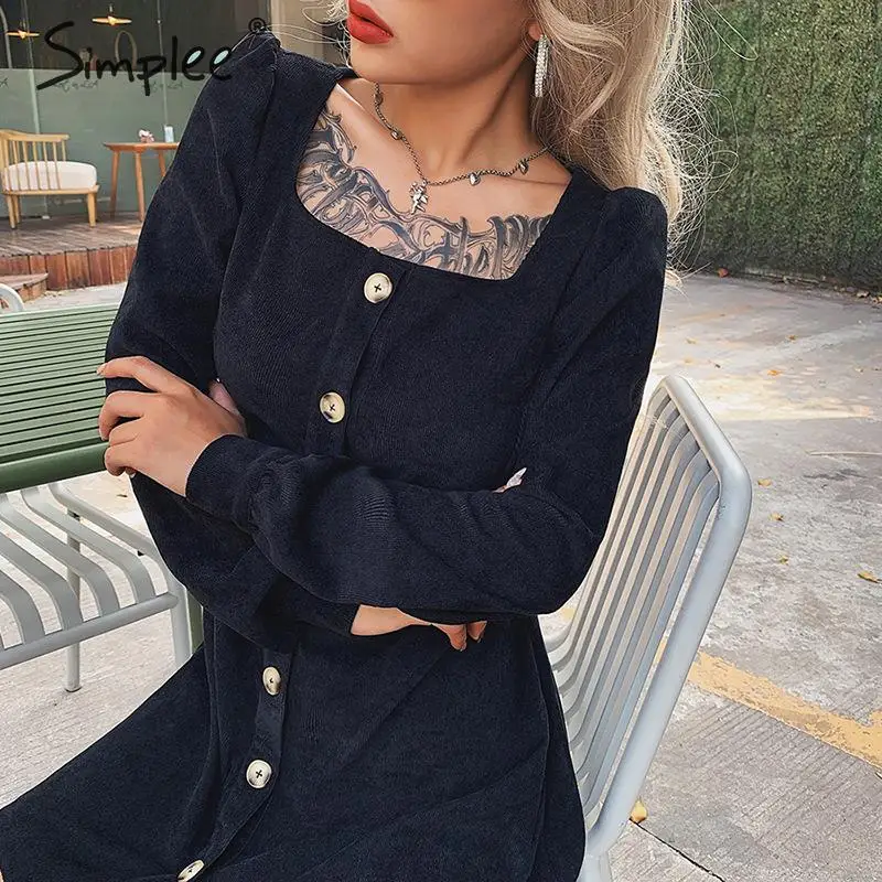 Simplee женское осеннее вельветовое платье ретро с длинным рукавом однобортное