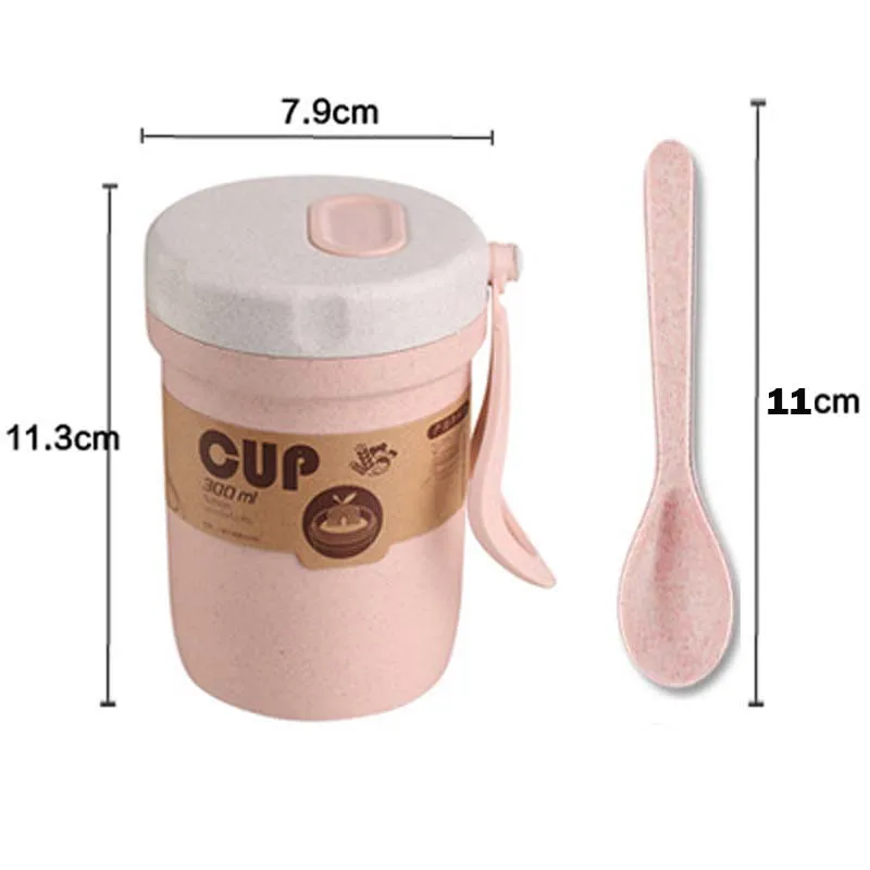 300ml Pink Round Школьная детская зерновая To Go пшеничная бутылка для перекуса с крышкой Герметичная сохраняющая молоко кашица чашка для завтрака кукурузный хлопья контейнер для еды 300 мл - Цвет: 300ml Pink Round