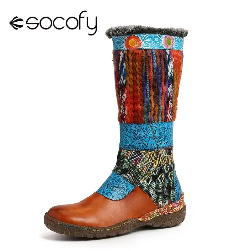 SOCOFY/очень мягкие зимние сапоги из натуральной кожи на плоской подошве
