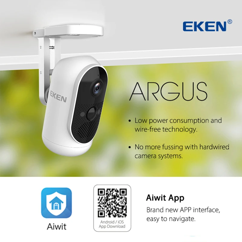 IP камера EKEN Argus WiFi с аккумулятором и углом обзора 140 ° 1080P|Видеокамеры 360 °| |