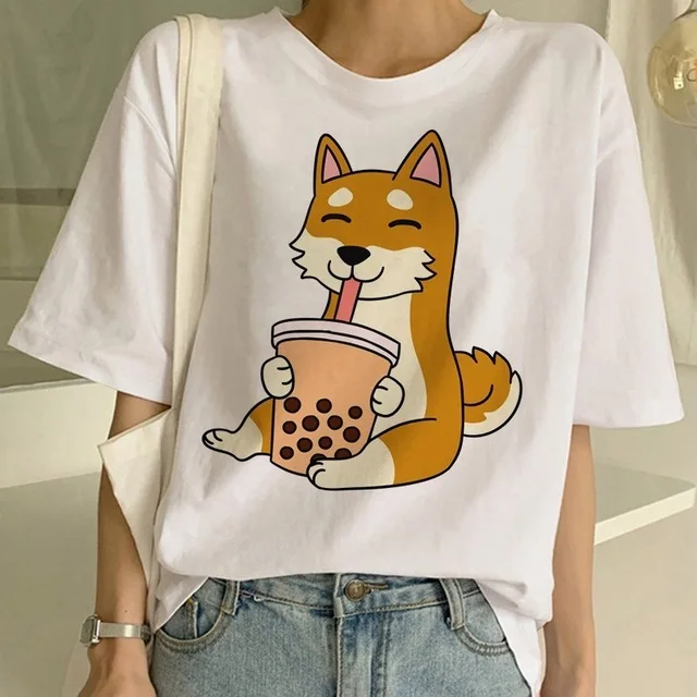 FIXSYS Шиба ину футболка забавная Милая футболка с животными забавная графическая Корейская одежда Топ для женщин Ulzzang футболка Женские футболки Harajuku - Цвет: HYY-WTQ2420