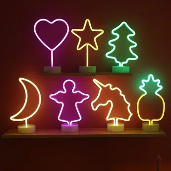 

Neon Light Sign LED Night Light Flamingo Unicorn Angel Lamp Battery Powered for Bedroom Table Home Wedding Christmas Decoration