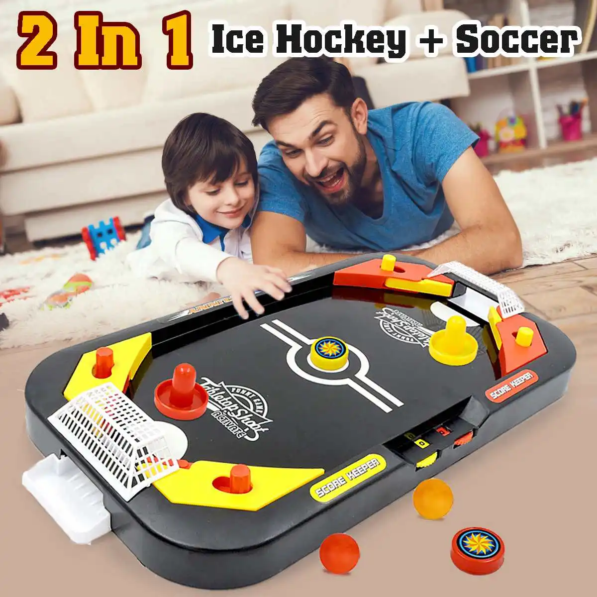 Mini Air Hockey Table Desktop Battle 2 in 1 Ice Hockey Game Leisure
