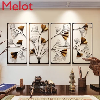 

Chinese Metal Hollow Ginkgo Leaf Office Lucky Fengshui Ornaments Craft Home Livingroom Wall Sofa TV Background Murals Decoration