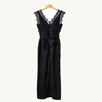 

Women Jumpsuit 2020 Spring and Summer New Style Lace Embroidered Stitching Straps V-neck Jumpsuit Casual Pants