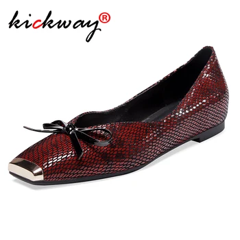 

Snake Flat Shoes Women Leather Ballerinas steel Toe Bowtie Slip On Ballet Flats Maternity Loafers Moccasins Ladies Casual Flats
