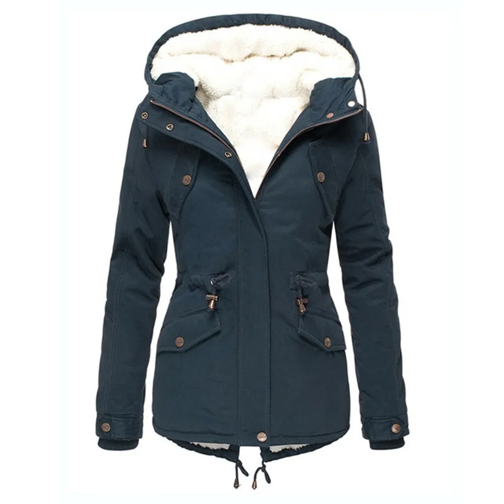 Women Winter Outwear Women Plus Size Solid Color warm Coat Long Sleeve Zipper Pocket Overcoat Parkas Mujer Blanca#g3