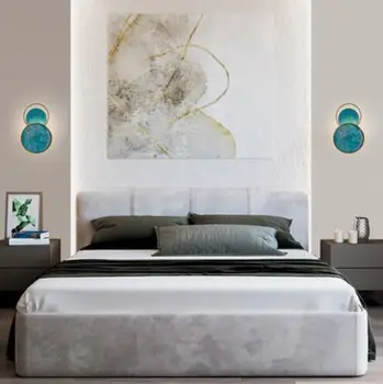 

Sale Post Modern Light Luxury Blue Glass Wall Lamp Background WallHall Bedside Lamp Designer Round Wall Lamp Bedroom Living Room