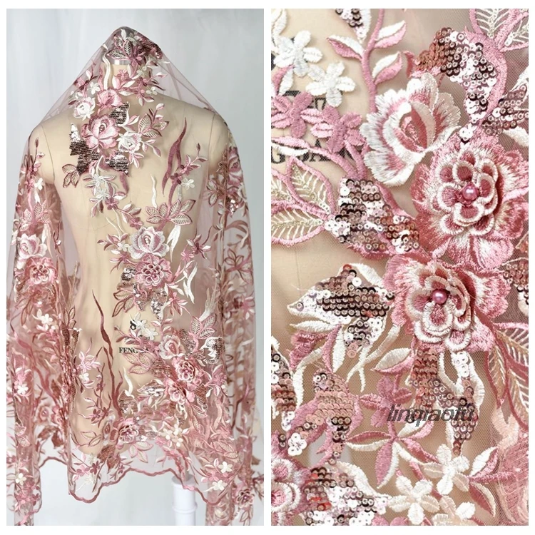 

Multicolor embroidered lace fabric Wedding dress children's clothing diy material clothing decoration accessories