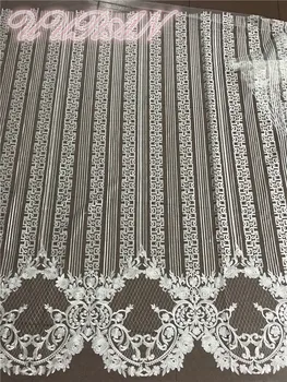 

White Tassel Fringe Embroidered Tulle Mesh Lace Fabric Hot Selling African Sequins Lace Fabric