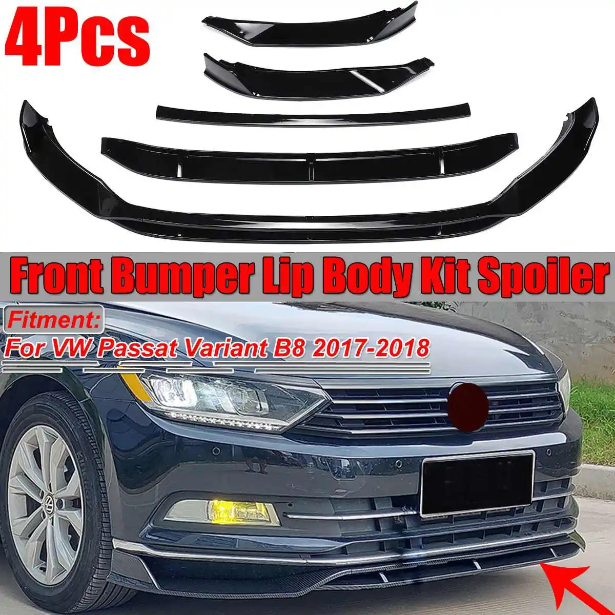 Glossy/matte Black 4 Piece Car Front Bumper Splitter Lip Spoiler ...