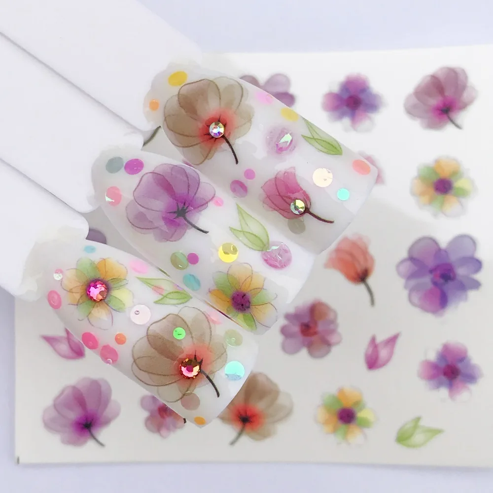 FWC 1 лист горячей конструкции воды Фиолетовый красивый цветок наклейки для ногтей фольги для маникюра DIY украшения
