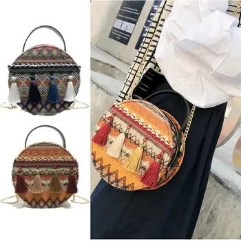 

Summer Womens Bohemian Woven Handbag Shoulder Beach Bag Casual Tote Straw Wicker Tassel Tote Messenger Cross Body Shoulder Bags