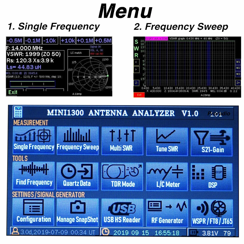 MINI1300 антенный анализатор сенсорного экрана 0,1-1300 МГц мини 1300 кв УКВ УВЧ КСВ антенный анализатор 4,3 дюймов lcd 1.5A батарея внутри