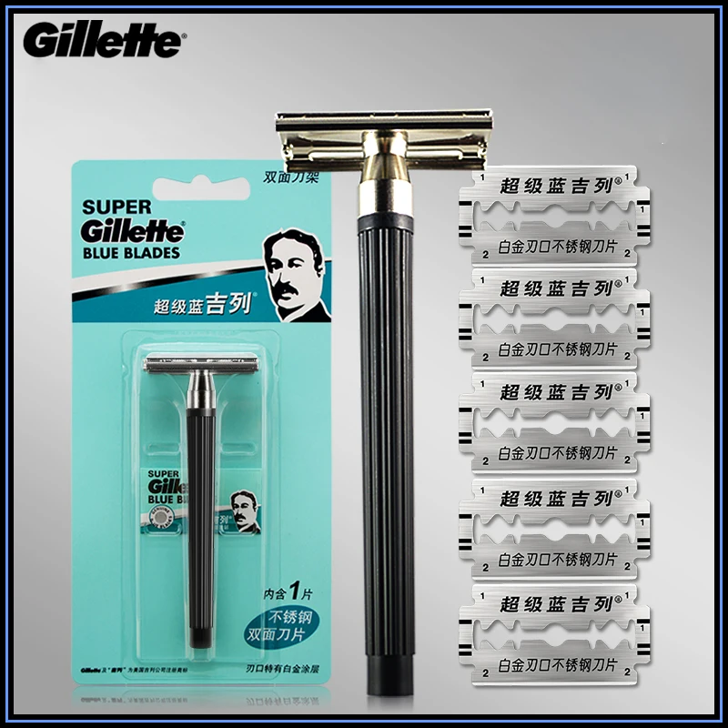 Бритвенные станки Gillette Super Blue Заточная машина 1 держатель + 6 лезвий официальные