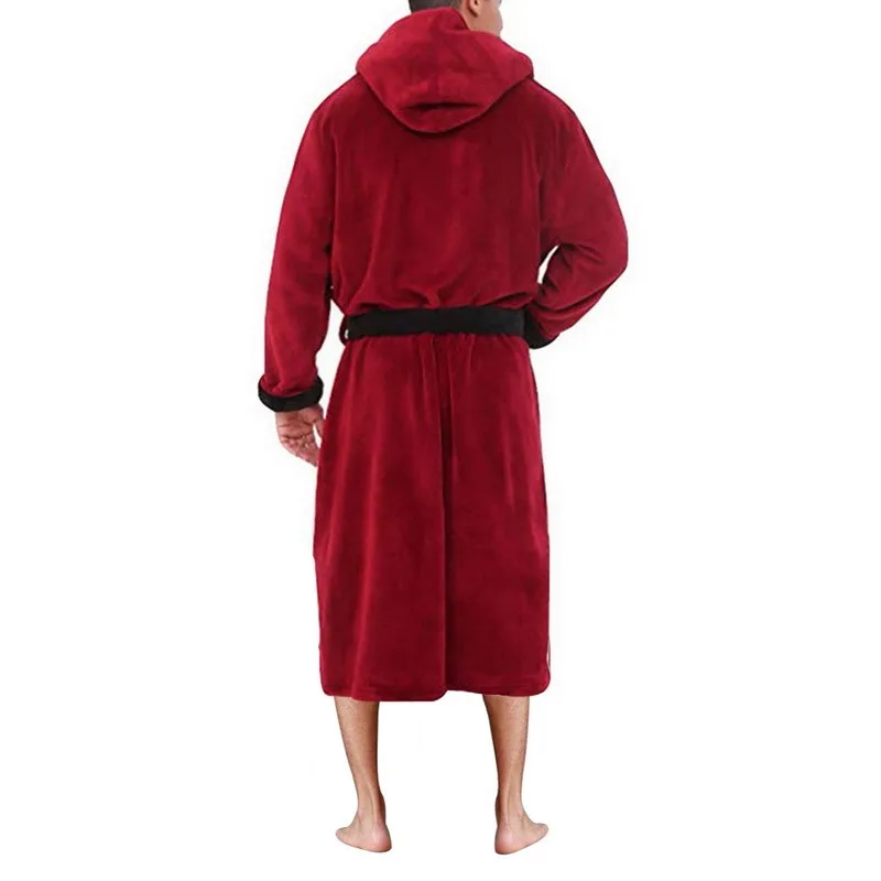 Plus Size 5XL Flannel Men Bathrobe Autumn Winter Thicken Lace-up Robe Sleepwear Hooded Nightwear Loose Casual Home Clothes satin pajamas