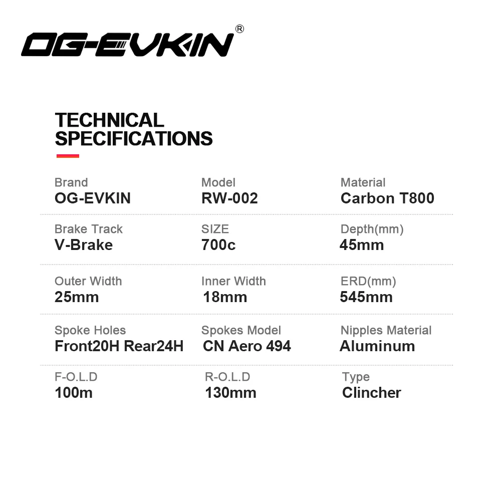 OG-EVKIN RW002 NEW Carbon Wheels Road Clincher V Brake 45mm Bike Wheel Disc Brake 25mm Road Bicycle Wheelset Black