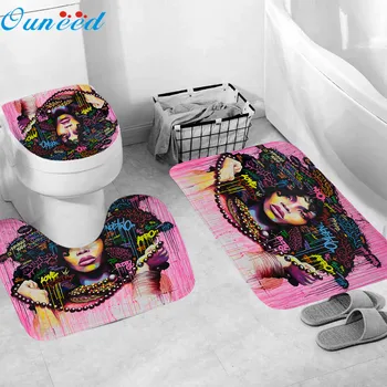 

Ouneed 3pcs/set Non-slip Creative Funny African Girl pattern Bathroom Bathtub Rug+Lid Toilet Cover+Bath Floor mats drop ship new