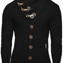 ZOGAA, мужской шерстяной свитер с роговой пряжкой, пуловеры с длинным рукавом, однотонный тонкий свитер, джемпер, вязаная одежда, зимние кашемировые свитера