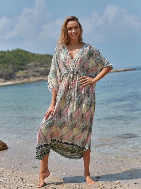 40%hotcasual Dress V Neck Short Sleeve Breathable High Waist Women Summer  Printed Long Dress Beach Wear - Dresses - AliExpress