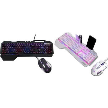 

Mechanical RGB Keyboard and Mouse Combo, Adjustable Breathing Lamp Wired Gaming Keyboard Wrist Rest Keyboard