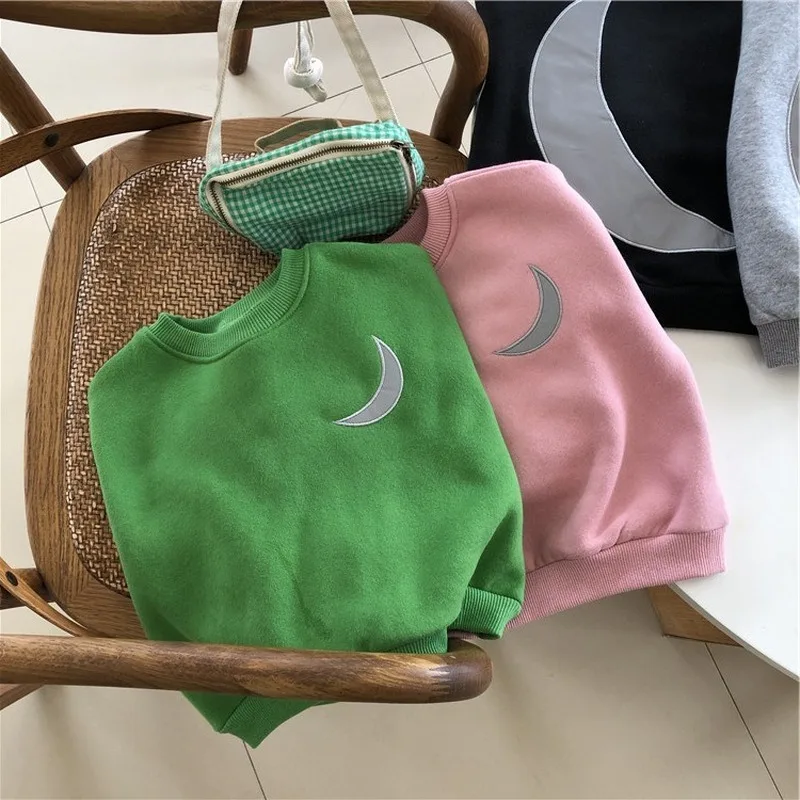 Детский свитер со светоотражающим рисунком Луны топы для девочек, новинка года, модная рубашка для мальчиков Одежда для маленьких девочек милый уникальный дизайн#5449