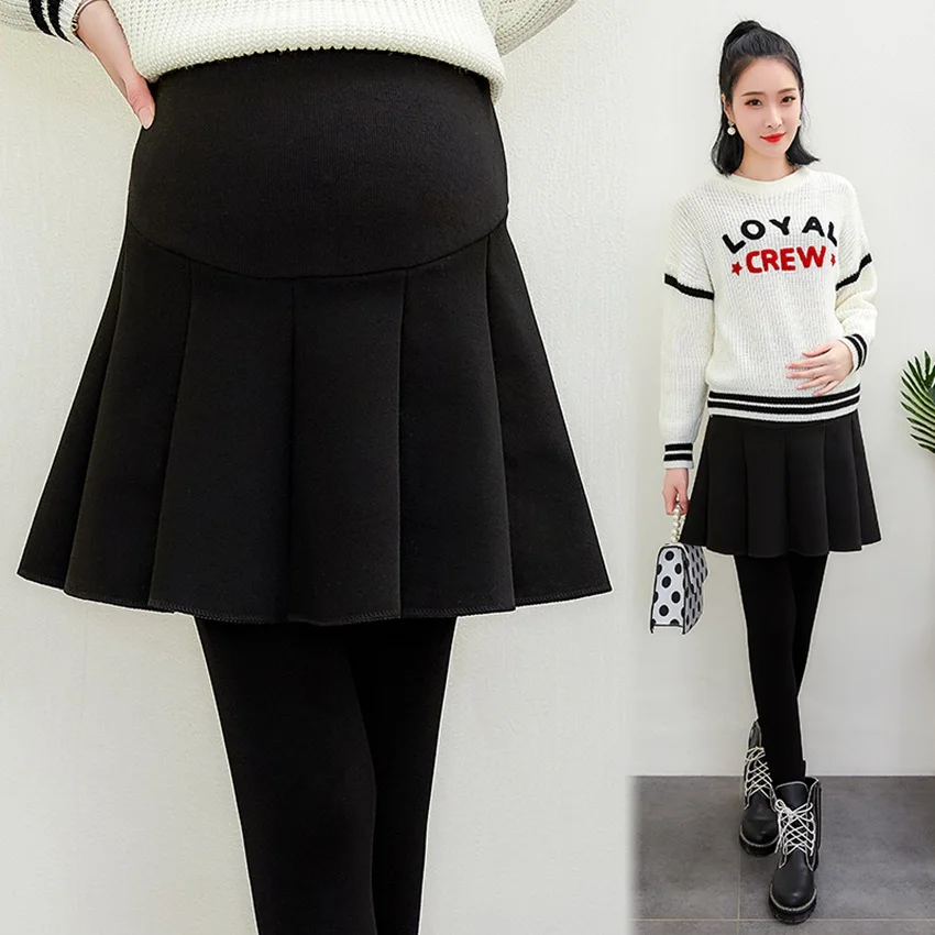 New pregnant women Half body skirt autumn and winter pregnant women woolen skirt stomach lift wavy A word culottes