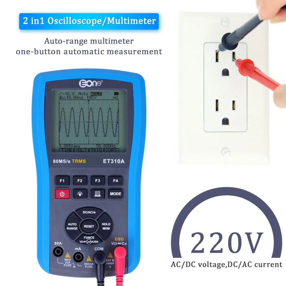 ET310A цифровой мультиметры осциллограф 3 в 1 80 мс/с TRMs ручной DSO DDS функция генератор сигналов