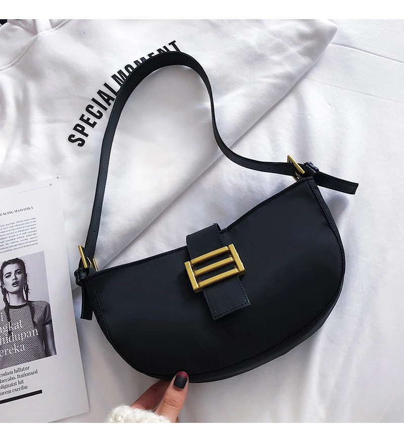 Женская сумка-тоут, нейлоновая сумка на плечо с полумесяцем, сумка для женщин, винтажная сумка-багет, черные сумки с подмышками, роскошная брендовая сумка