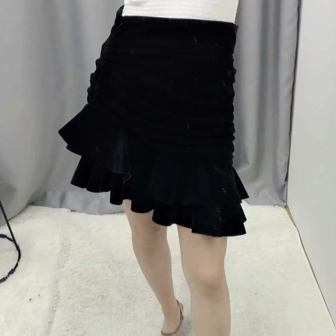 Новая женская бархатная юбка с высокой талией, асимметричная Сексуальная мини-юбка zora vicky с оборками, вельветовые юбки, женские зимние юбки