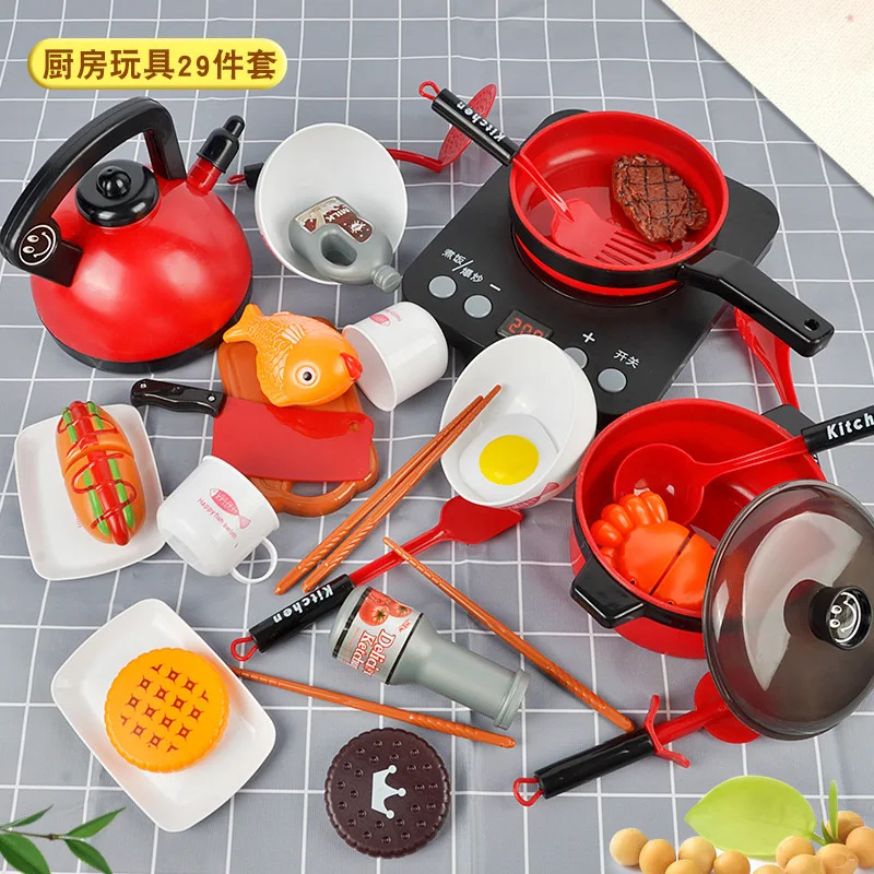 red 29pcs Детские Классические ролевые игрушки для дома, Кухонные Игрушки для моделирования, кухонные горшки, кухонная посуда, ролевые игры, игрушки для детей - Цвет: red 29pcs