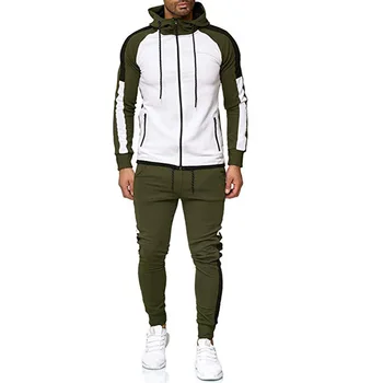 

Men's suit spring and autumn new fashion stripes color matching large size men's hooded sweatshirt + casual pants two pieces
