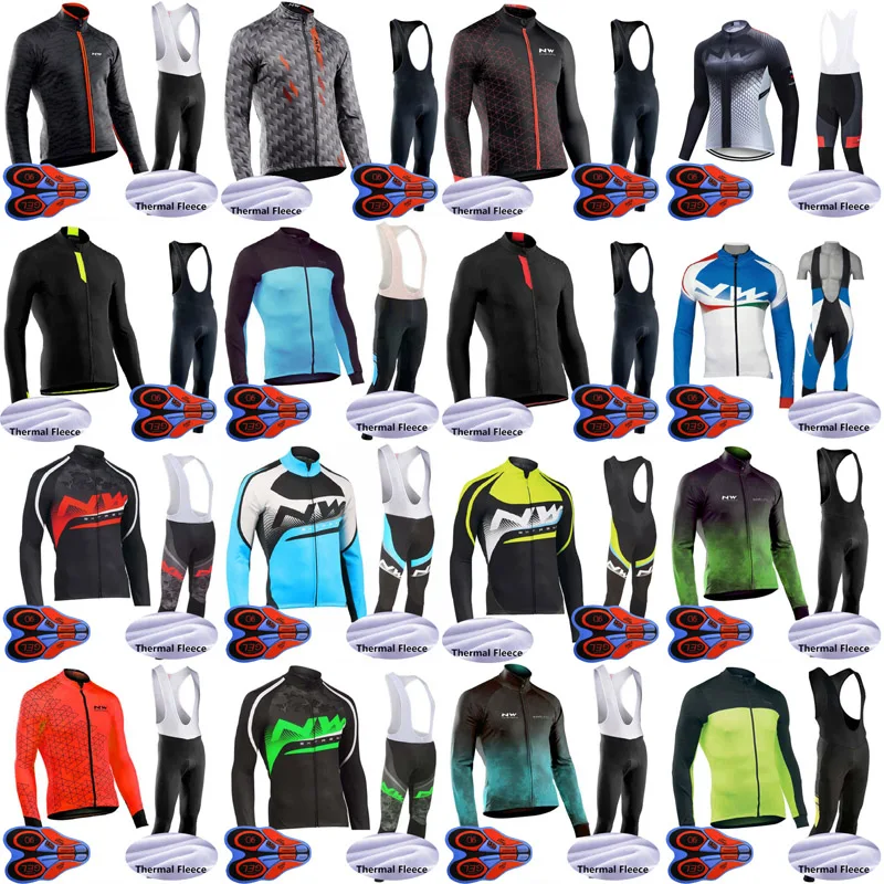 

NW Cycling Jersey Set Winter Long sleeve Thermal Fleece Racing Bicycle Mountain Clothing Ropa Ciclismo Hombre S61