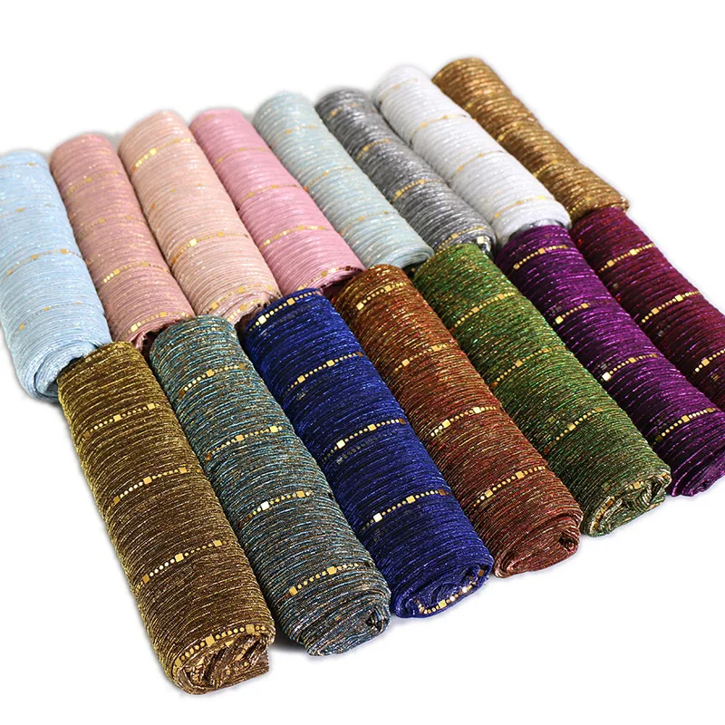 

Fashion Women Sequined Scarf Skin-friendly Solid Color Elegant Thin Breathable Symphony Silk Crumpled Islamic Head Scarf