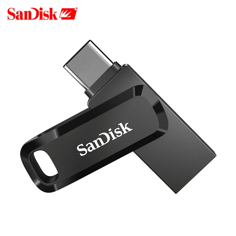 SanDisk 3,1 Usb флэш-накопитель 32gb 64gb128gb двойной интерфейс тип-c мобильный двойной диск U диск Android OTG расширение поворотный видеокарта - Цвет: Черный