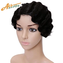 Allaosify парик короткий Пикси волнистые парики для женщин черный блонд красный термостойкие синтетические парики для афро-американских поддельных волос