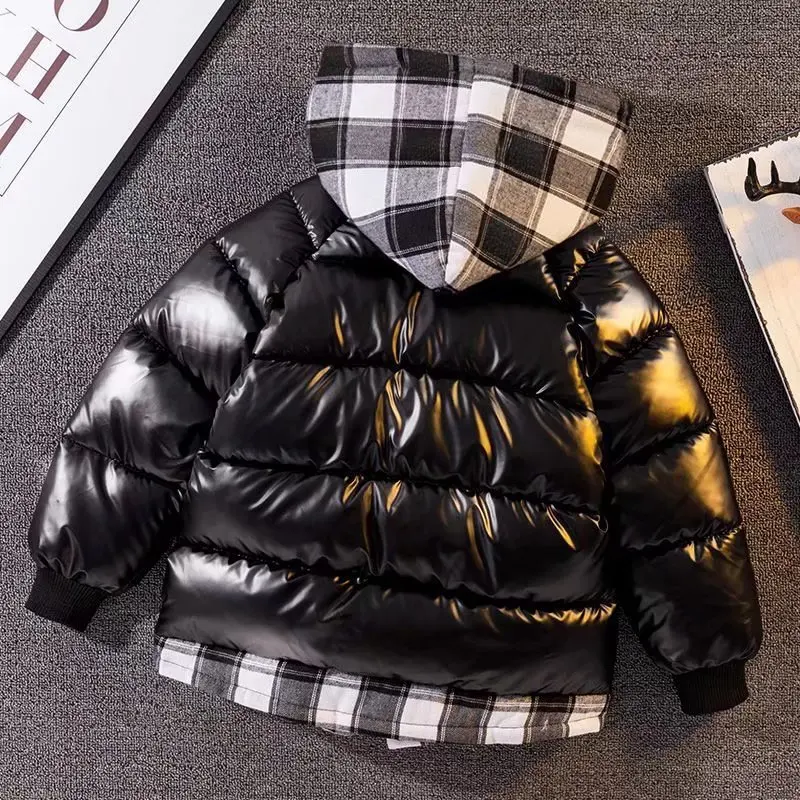 New Boys Down Jacket For Autumn Winter Outerwear Plaid Boys Waterpoof Hooded Zipper Coat Children's Clothes 10 12 14 years