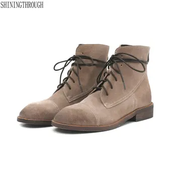 

cowboy Motorcycle Boots woman Corss-tied low heels Autumn Winter Ladies Shoes Woman Genuine Leather Boots size 41 42 43 44