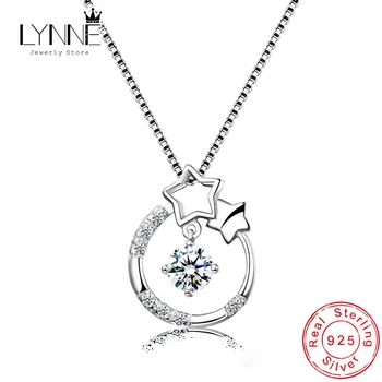 New Fashion Dance Rhinestone Pendant Necklaces 925 Sterling Silver Round Star Zircon Charm Necklace Choker Women Jewelry Gift