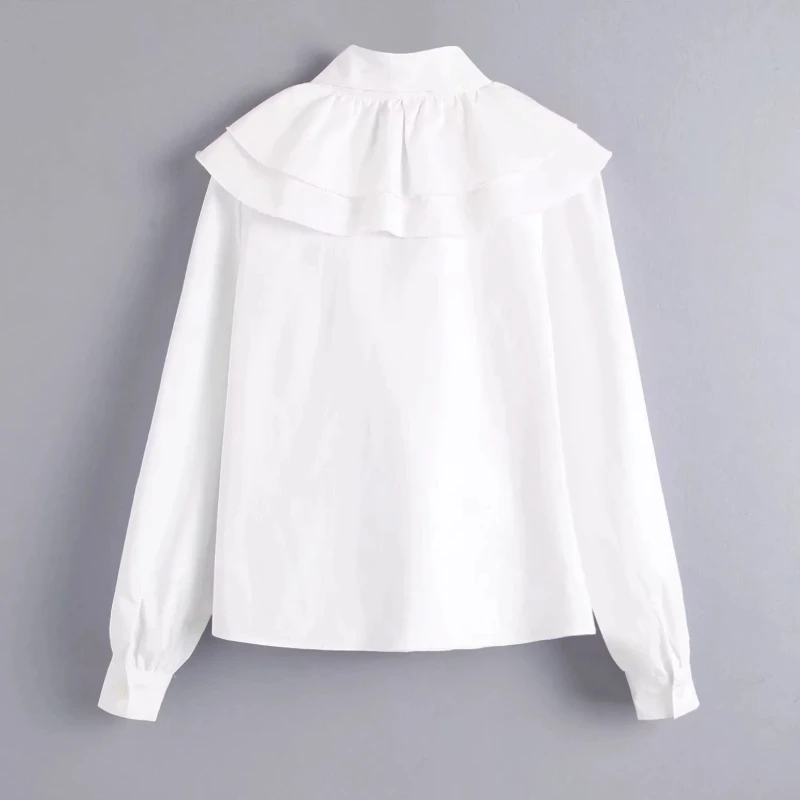 Женский галстук-бабочка, каскадная рубашка с рюшами, белая рубашка из поплина, осенняя женская блузка с длинными рукавами для отдыха, свободные топы S6203