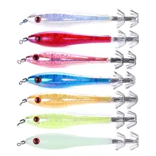 5PCS Luminous Shrimp Lures 3D Eyes Octopus Glow-in-the-dark Squid Jigs Fishing Tackle Hook Bait 9.5cm/6g ABS+Stainless Steel