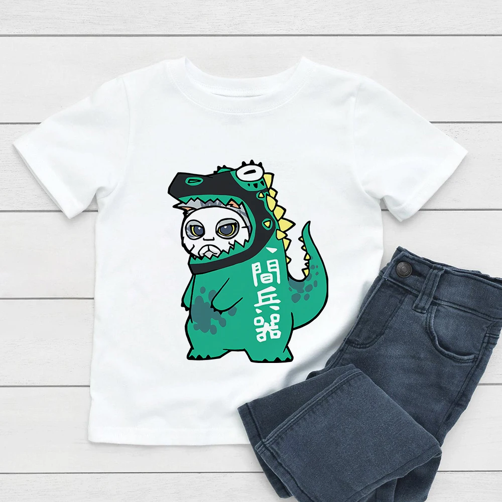 

Kawaii Clothes Baby Boys T Shirt White Cat Wearing A Dinosaur Suit Mask Graphic T-shirt Breathable Vogue T Shirt camiseta