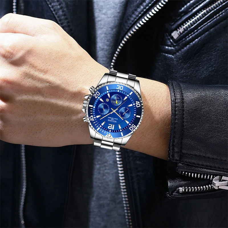Luxury Fashion Mens Stainless Steel Watches Men Sport Waterproof Quartz Wrist Watch Man Business Leather Watch relogio masculino