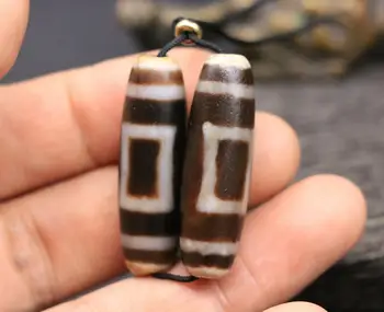 

pair of energy Tibetan Oily Old Cinnabar Agate Heaven&earth Totem dZi Bead 38MM