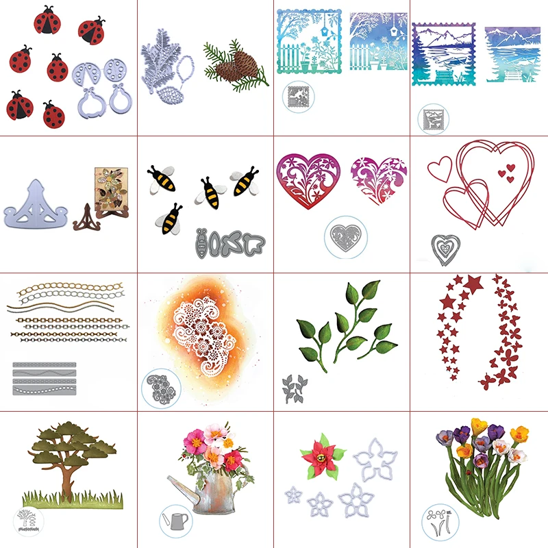 

Layered Hollow Heart Floral Frond Pinecones Garden View Mixed Element DIY Scrapbooking Paper Cards Craft Making Template 2020