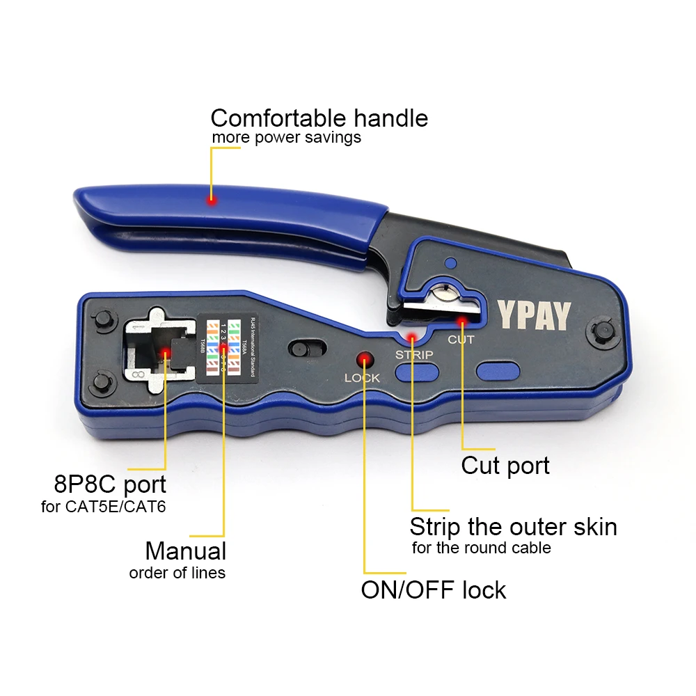 YPAY EZ rj45 crimper hand network tools pliers cat5 cat6 8p rg rj 45 ethernet cable 3