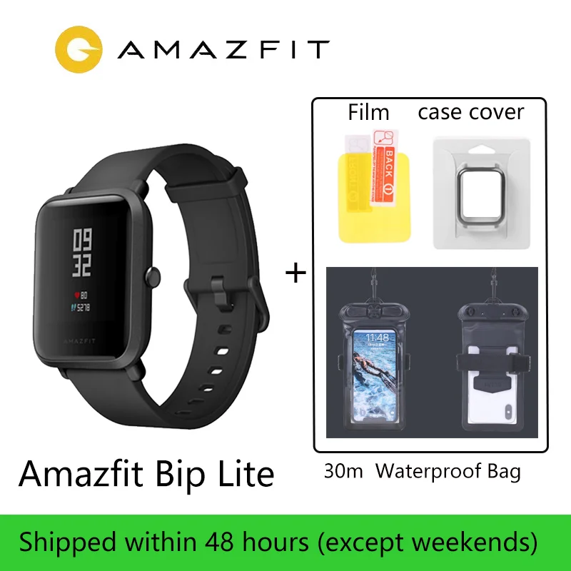 Глобальная версия Amazfit Bip Lite Смарт-часы 45 дней Срок службы батареи 3ATM в соответствии со стандартом водонепроницаемости Smartwatch для Xiaomi - Цвет: Black-GIFT