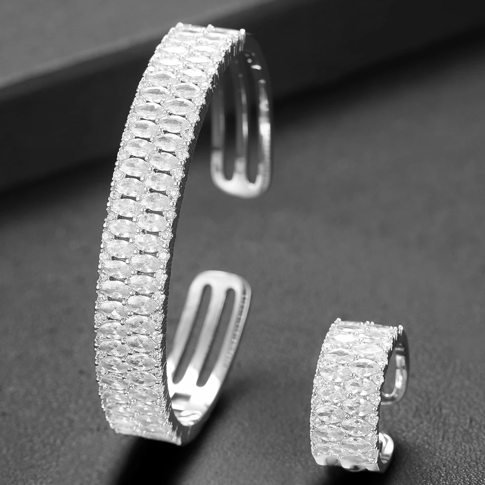 GODKI Luxury Trendy Saudi Arabia Bangle Silver Ring Set Jewelry Sets For Women Wedding Engagement brincos para as mulheres