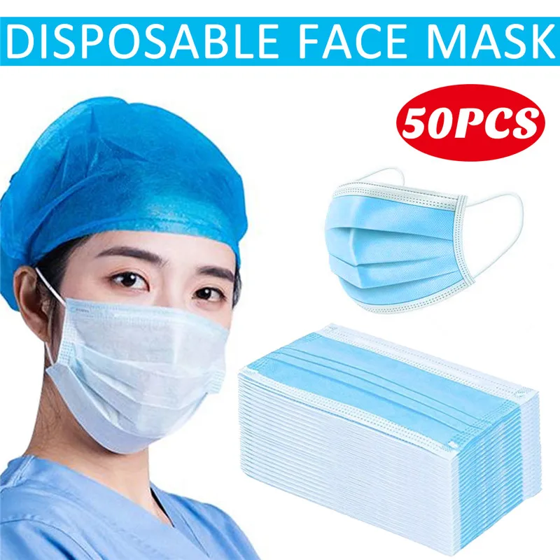

50PCS Disposable Mask Medical Mask Mouth Face Mask 3 Layer Carbon Anti Pollution Unisex Protection Fabric Dust Mouth Mask Care